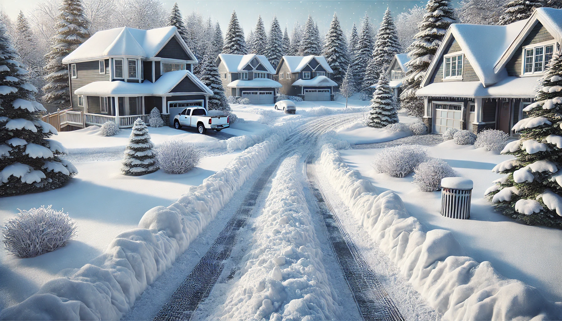 photorealistic winter scene driveway